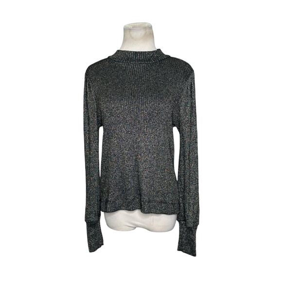 Loft black metallic gold threads long sleeves sweater size Small - Picture 12 of 12